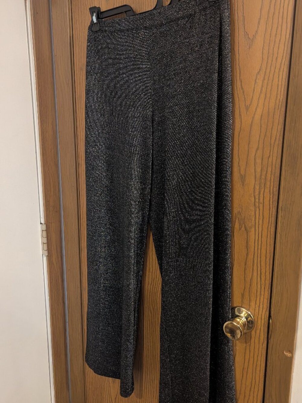 Joan Rivers Sparkle Metallic Pull-On Elastic Waist Wide Leg Black Pants-Women M